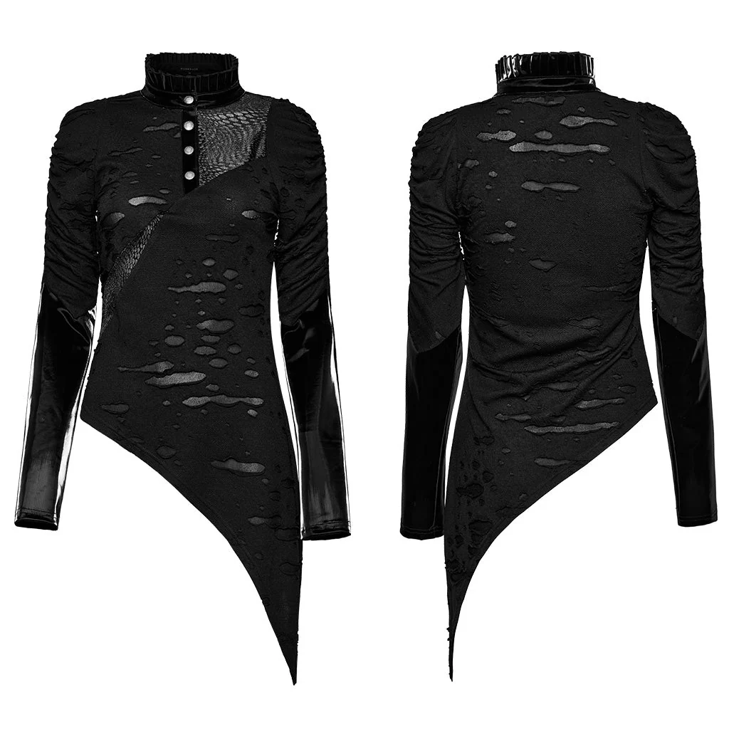 WT-811TCF Gothic Asymmetrical Distressed Punk Long Sleeve Top - Image 16