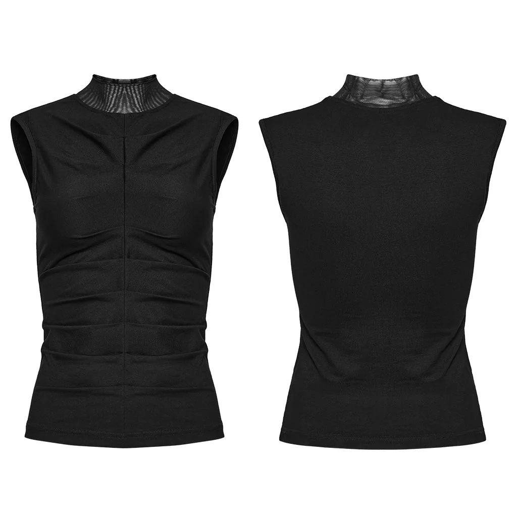 WT-820BXF black Sleeveless Mesh Collar Punk T-Shirt for Goth Style - Image 15