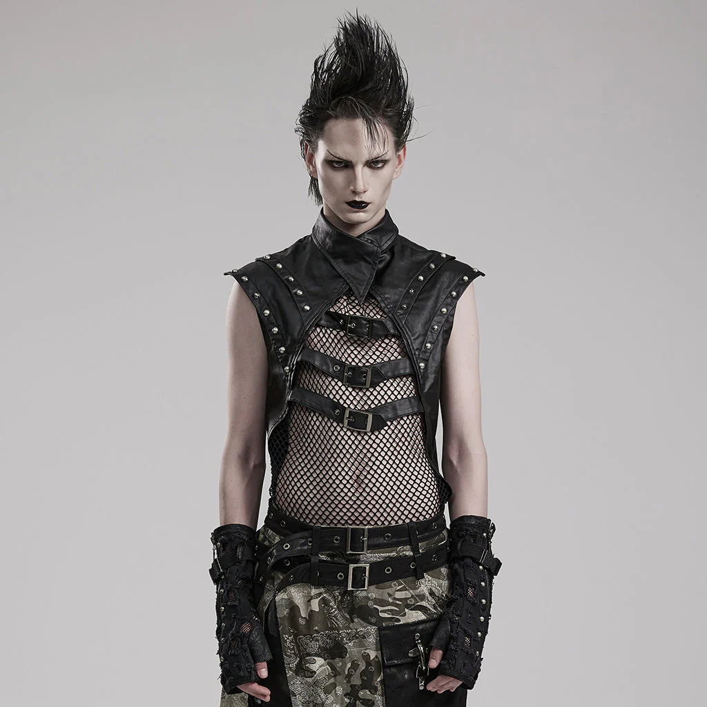 WT-824BXM Edgy Studded Mesh Punk Vest with Buckle Accents - Image 11