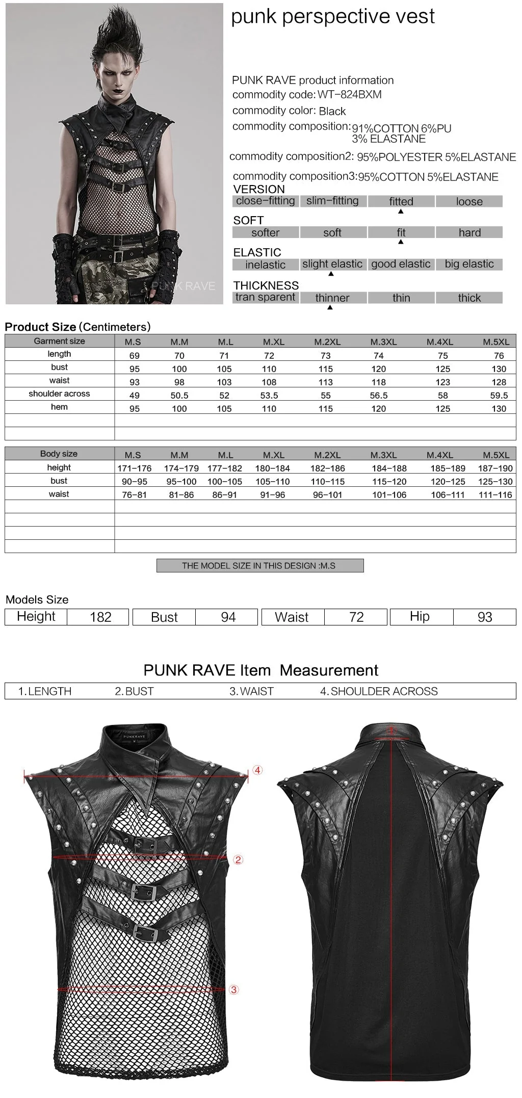 WT-824BXM Edgy Studded Mesh Punk Vest with Buckle Accents - Image 12