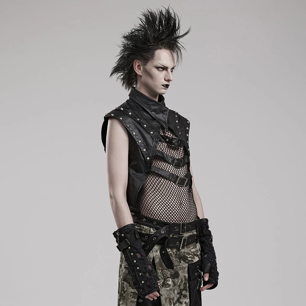 WT-824BXM Edgy Studded Mesh Punk Vest with Buckle Accents - Image 23