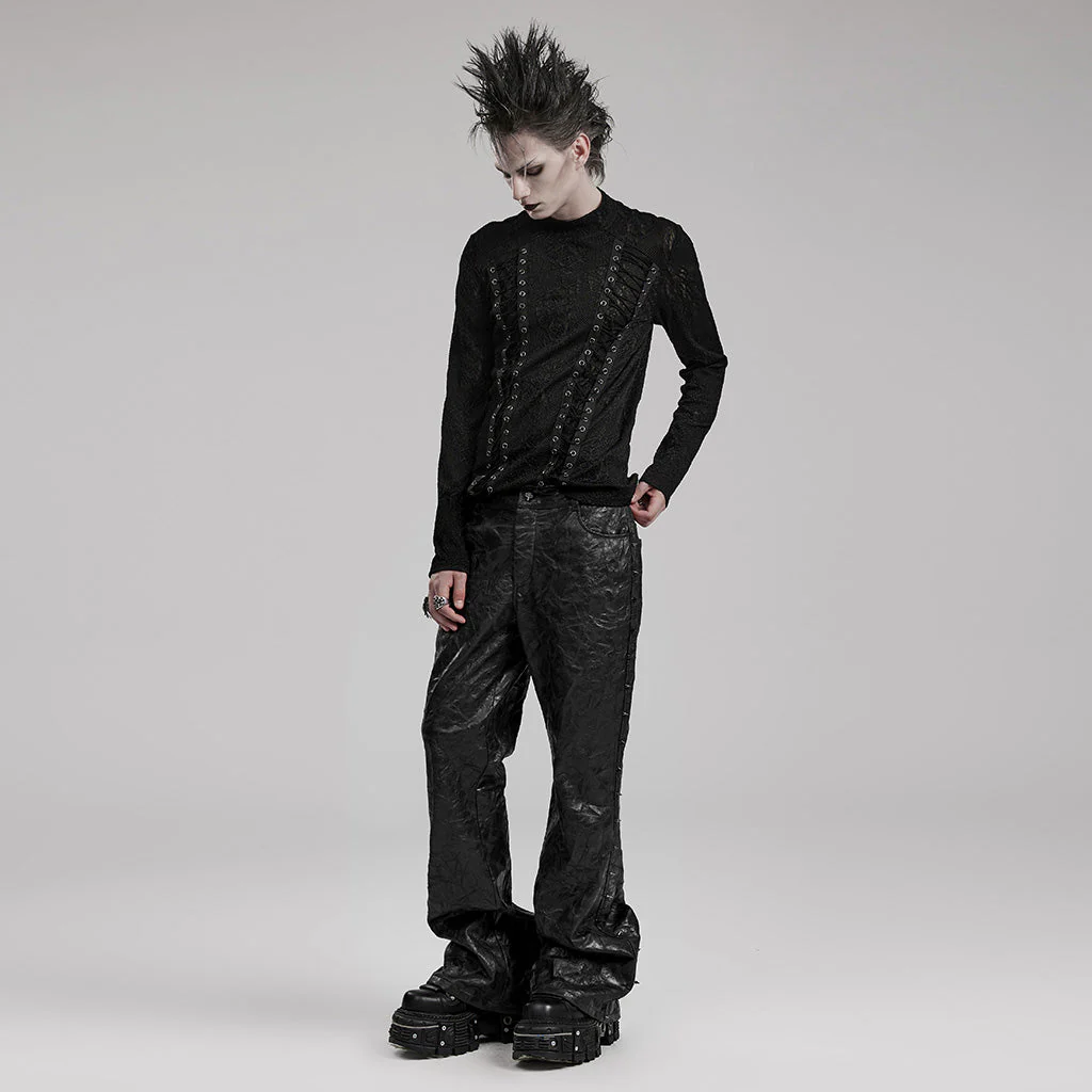 WT-826TCM Edgy black Lace Eyelet Gothic Shirt Long Sleeve - Image 15