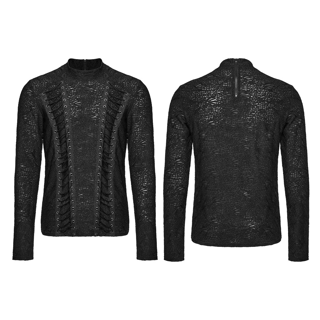 WT-826TCM Edgy black Lace Eyelet Gothic Shirt Long Sleeve - Image 16