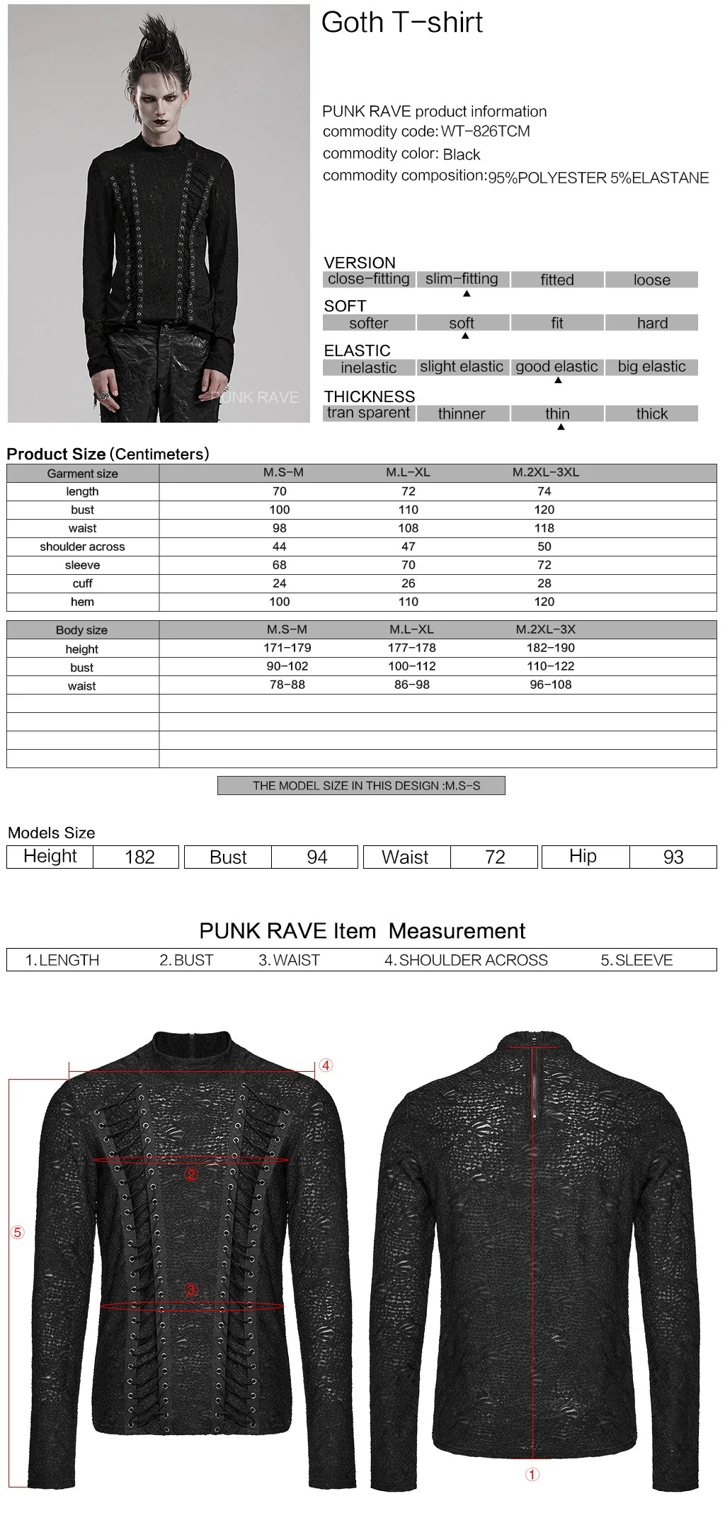 WT-826TCM Edgy black Lace Eyelet Gothic Shirt Long Sleeve - Image 2