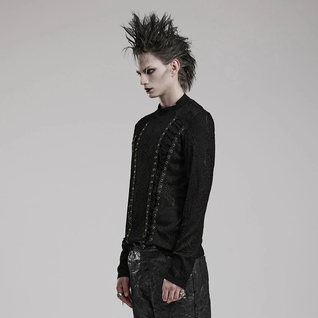 WT-826TCM Edgy black Lace Eyelet Gothic Shirt Long Sleeve - Image 22