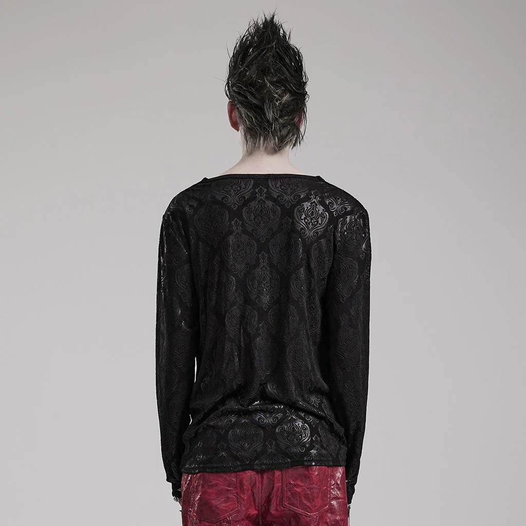 WT-827TCM Gothic Lace Drape T-Shirt Long Sleeve black Pullover - Image 13