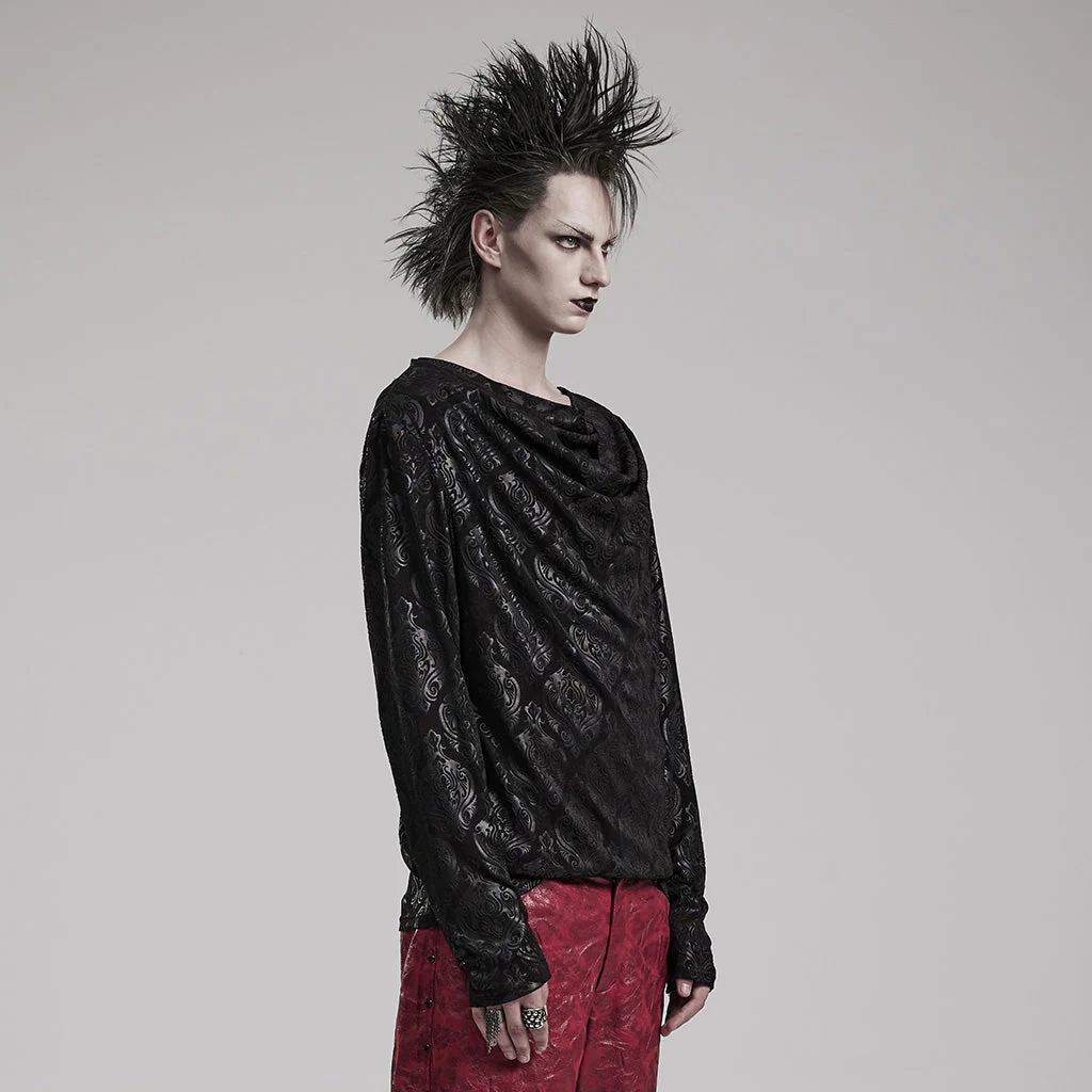 WT-827TCM Gothic Lace Drape T-Shirt Long Sleeve black Pullover - Image 3