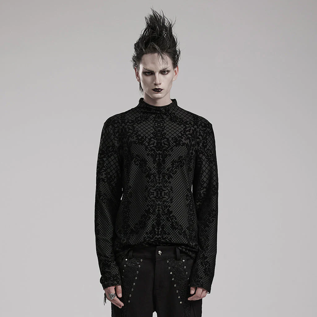 WT-830TCM Gothic T-Shirts Black Velvet Patterned Long Sleeve Top - Image 21