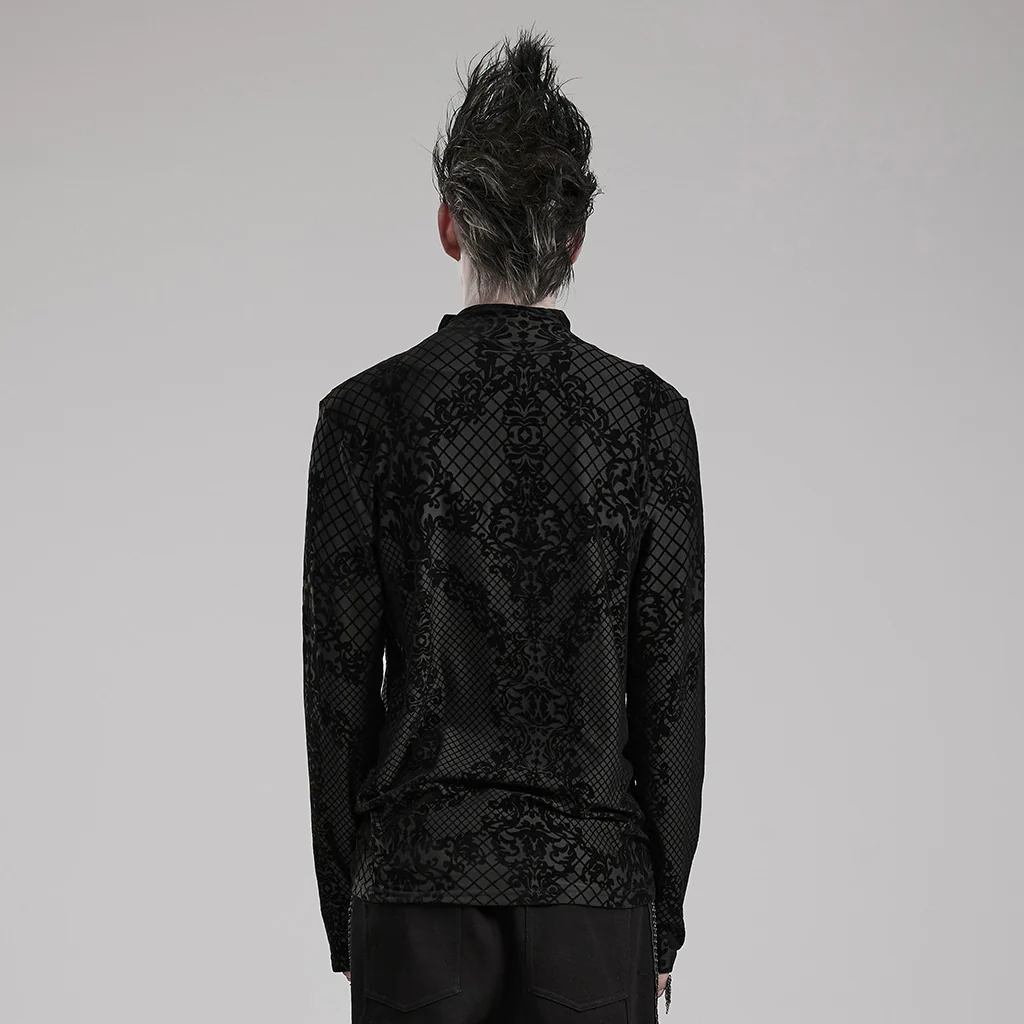 WT-830TCM Gothic T-Shirts Black Velvet Patterned Long Sleeve Top - Image 4