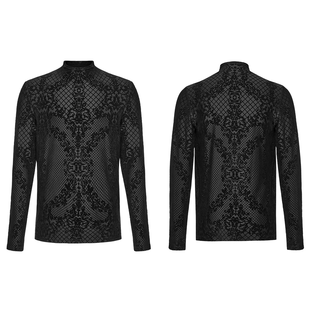 WT-830TCM Gothic T-Shirts Black Velvet Patterned Long Sleeve Top - Image 6