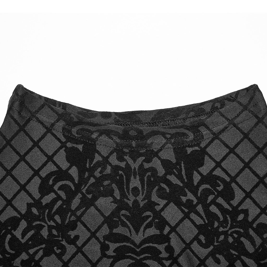 WT-830TCM Gothic T-Shirts Black Velvet Patterned Long Sleeve Top - Image 7