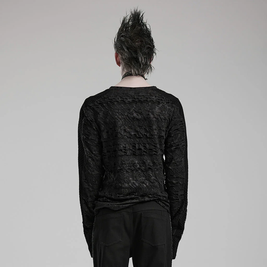 WT-831TCM Mens Gothic Lace Textured Long Sleeve T-Shirt - Image 24