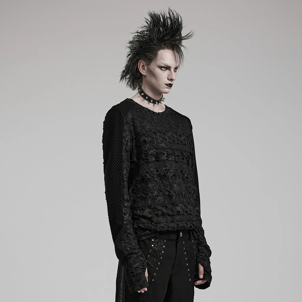WT-831TCM Mens Gothic Lace Textured Long Sleeve T-Shirt - Image 3
