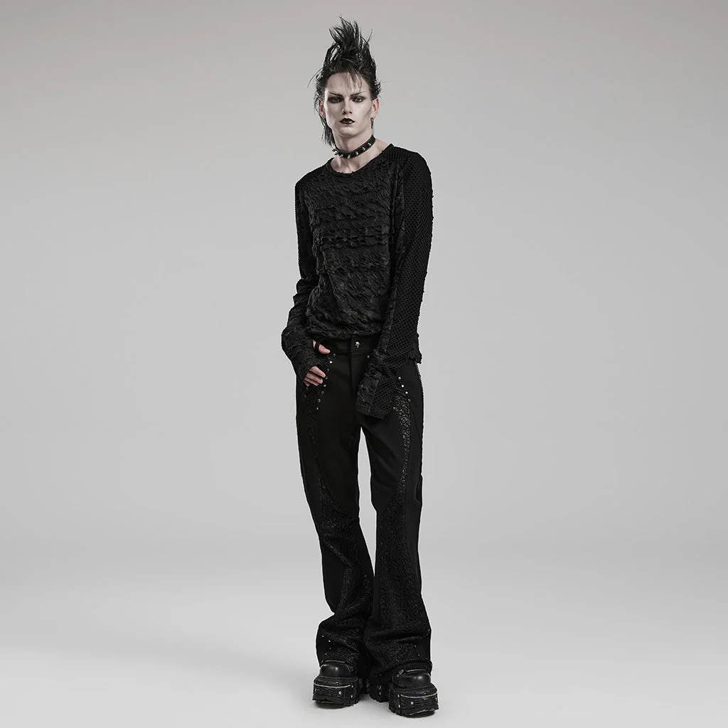 WT-831TCM Mens Gothic Lace Textured Long Sleeve T-Shirt - Image 5