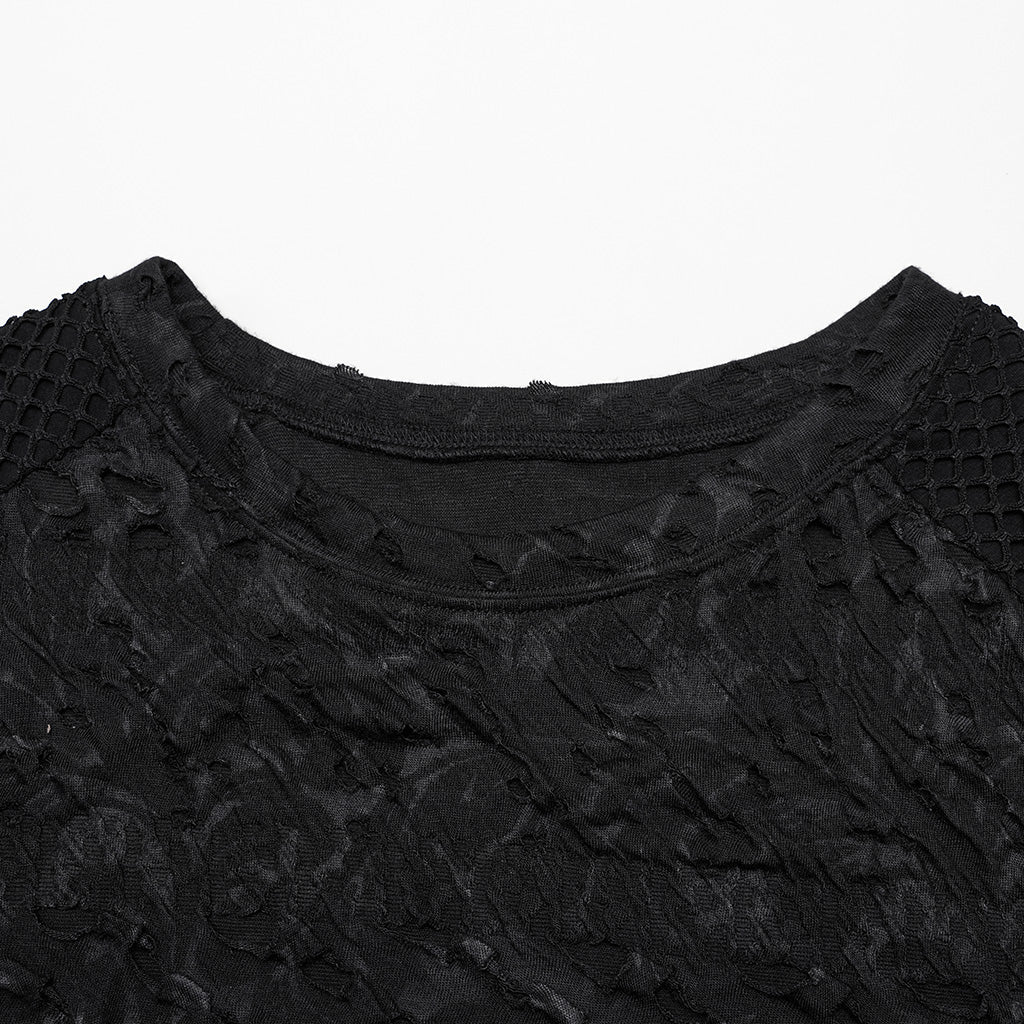 WT-831TCM Mens Gothic Lace Textured Long Sleeve T-Shirt - Image 7