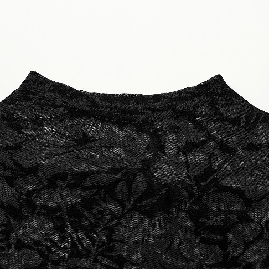 WT-834TCM Gothic Sheer Floral Mesh Long Sleeve T-Shirt - Image 17