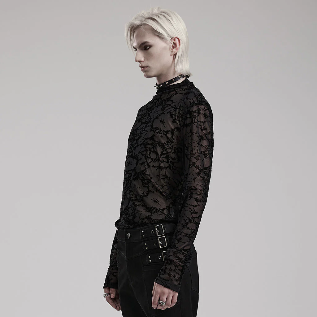 WT-834TCM Gothic Sheer Floral Mesh Long Sleeve T-Shirt - Image 3
