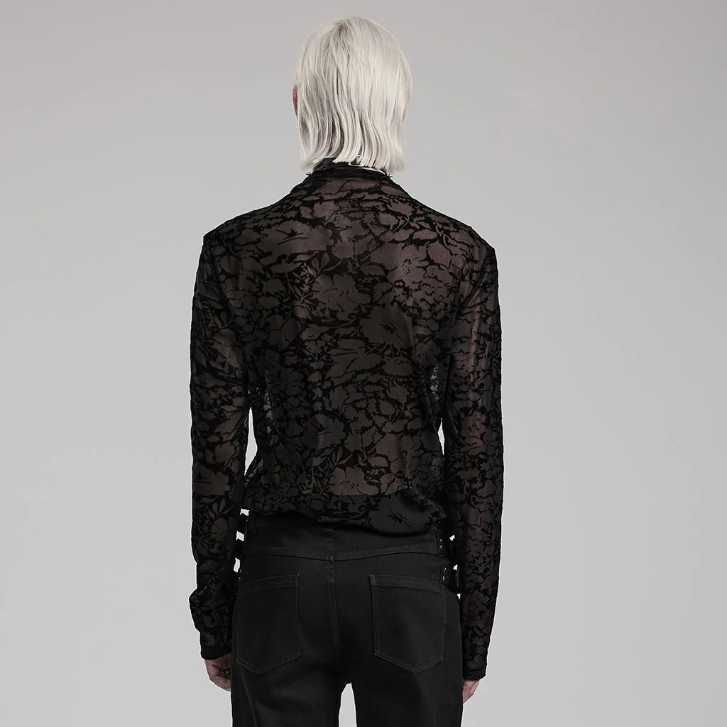 WT-834TCM Gothic Sheer Floral Mesh Long Sleeve T-Shirt - Image 4