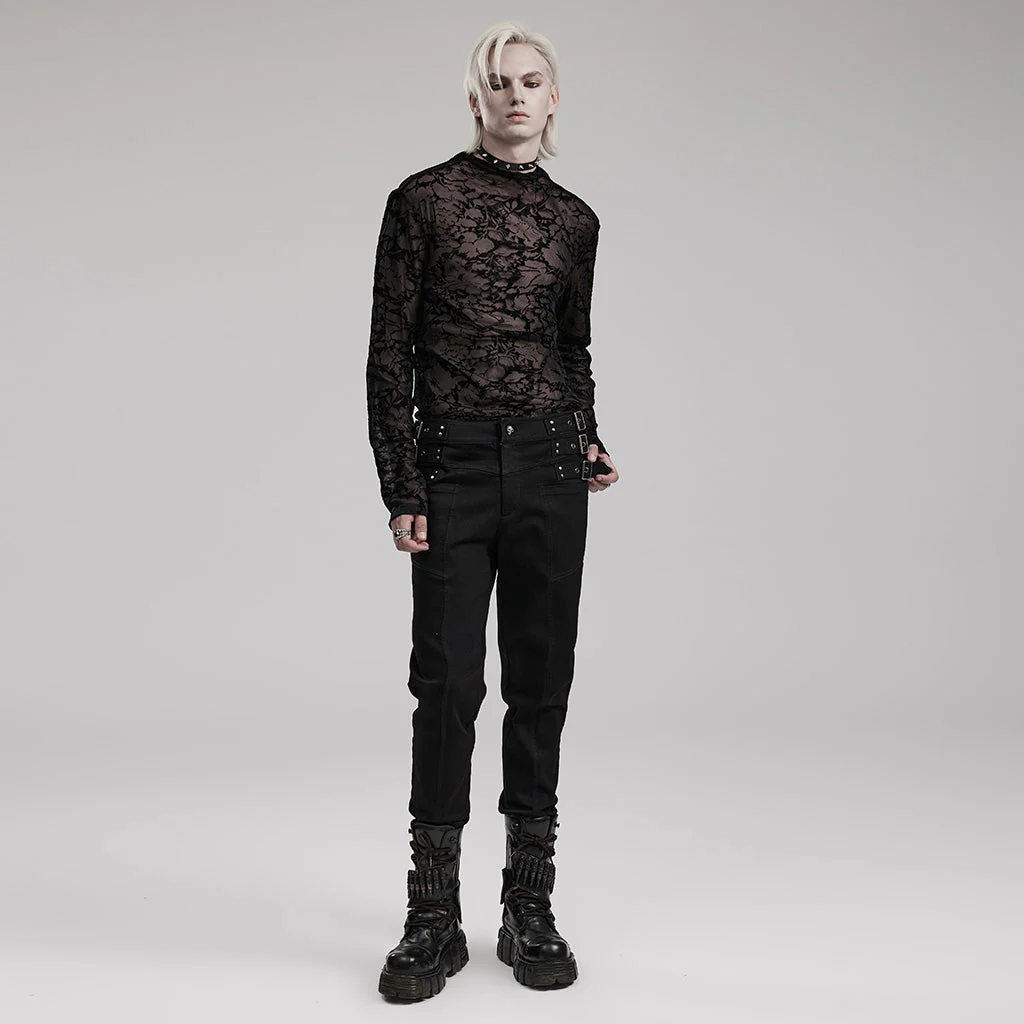 WT-834TCM Gothic Sheer Floral Mesh Long Sleeve T-Shirt - Image 5