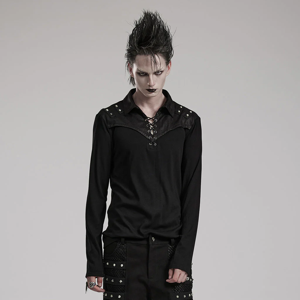 WT-836TCM Edgy Lace-Up black Long Sleeve Punk T-Shirt