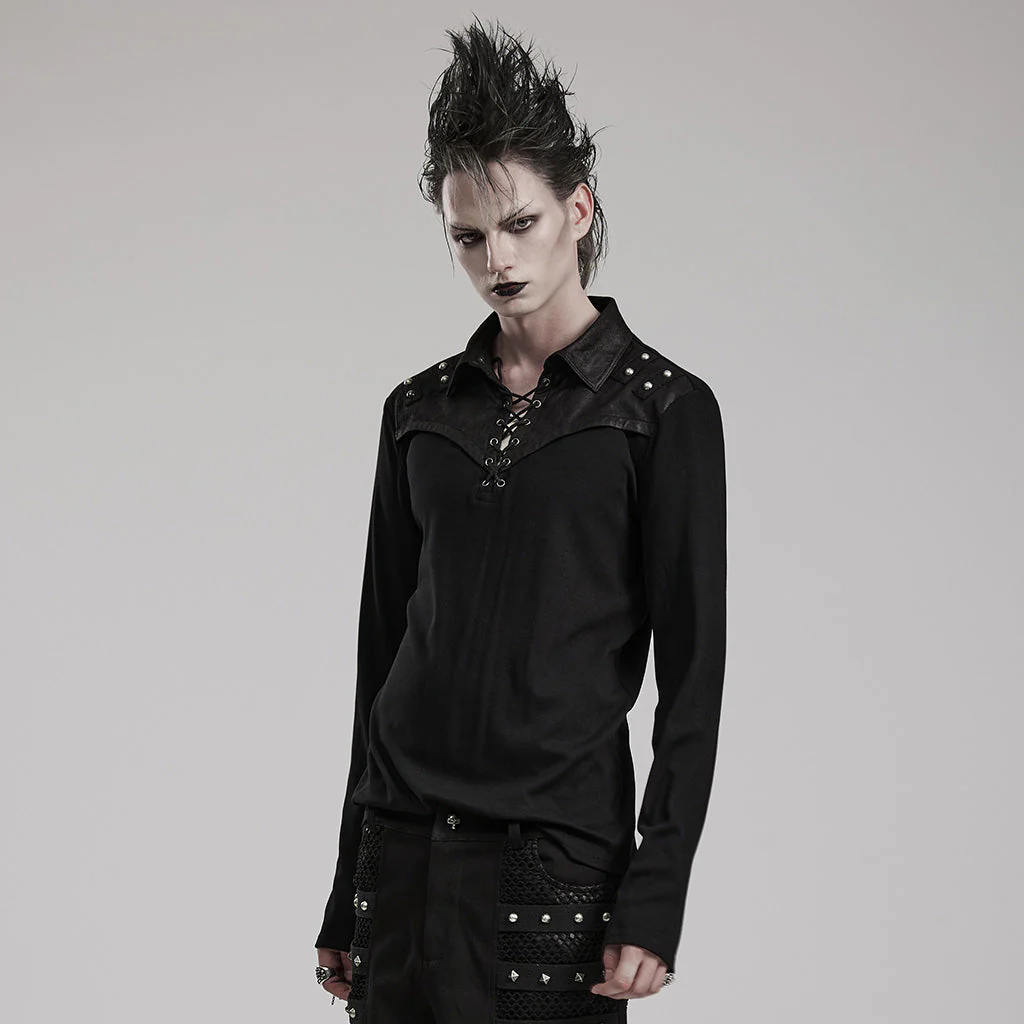 WT-836TCM Edgy Lace-Up black Long Sleeve Punk T-Shirt - Image 13
