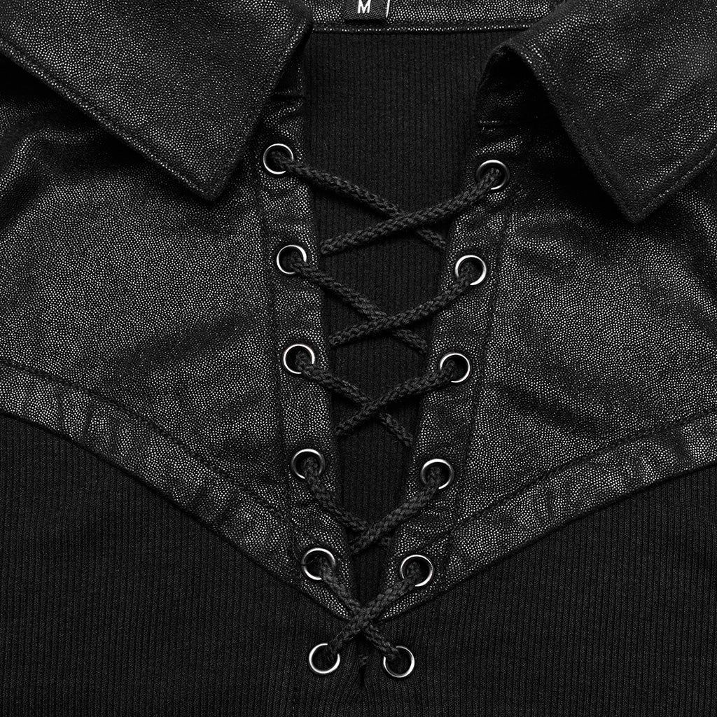 WT-836TCM Edgy Lace-Up black Long Sleeve Punk T-Shirt - Image 17