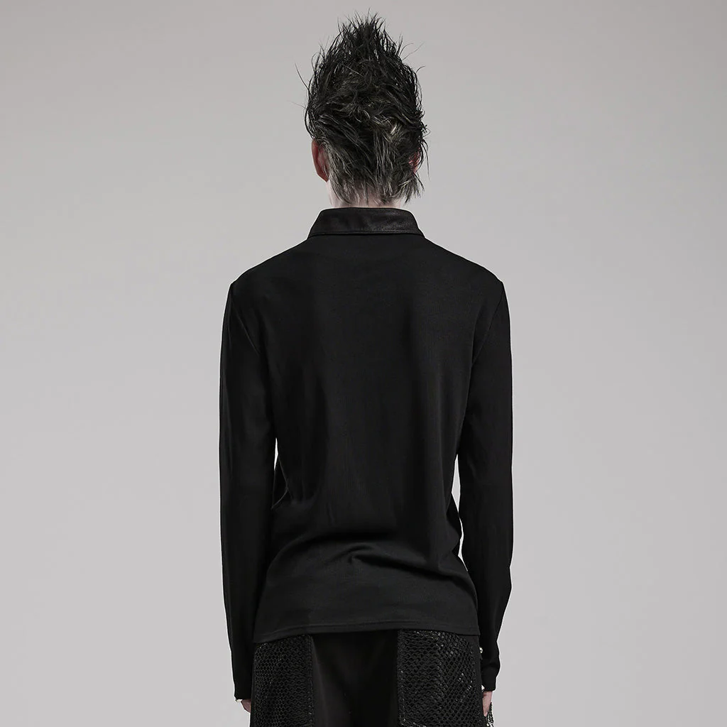 WT-836TCM Edgy Lace-Up black Long Sleeve Punk T-Shirt - Image 4