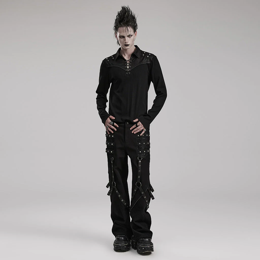 WT-836TCM Edgy Lace-Up black Long Sleeve Punk T-Shirt - Image 5