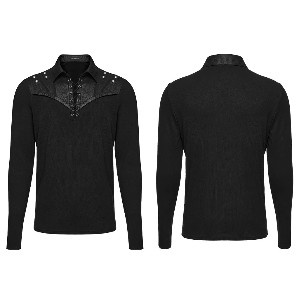WT-836TCM Edgy Lace-Up black Long Sleeve Punk T-Shirt - Image 6