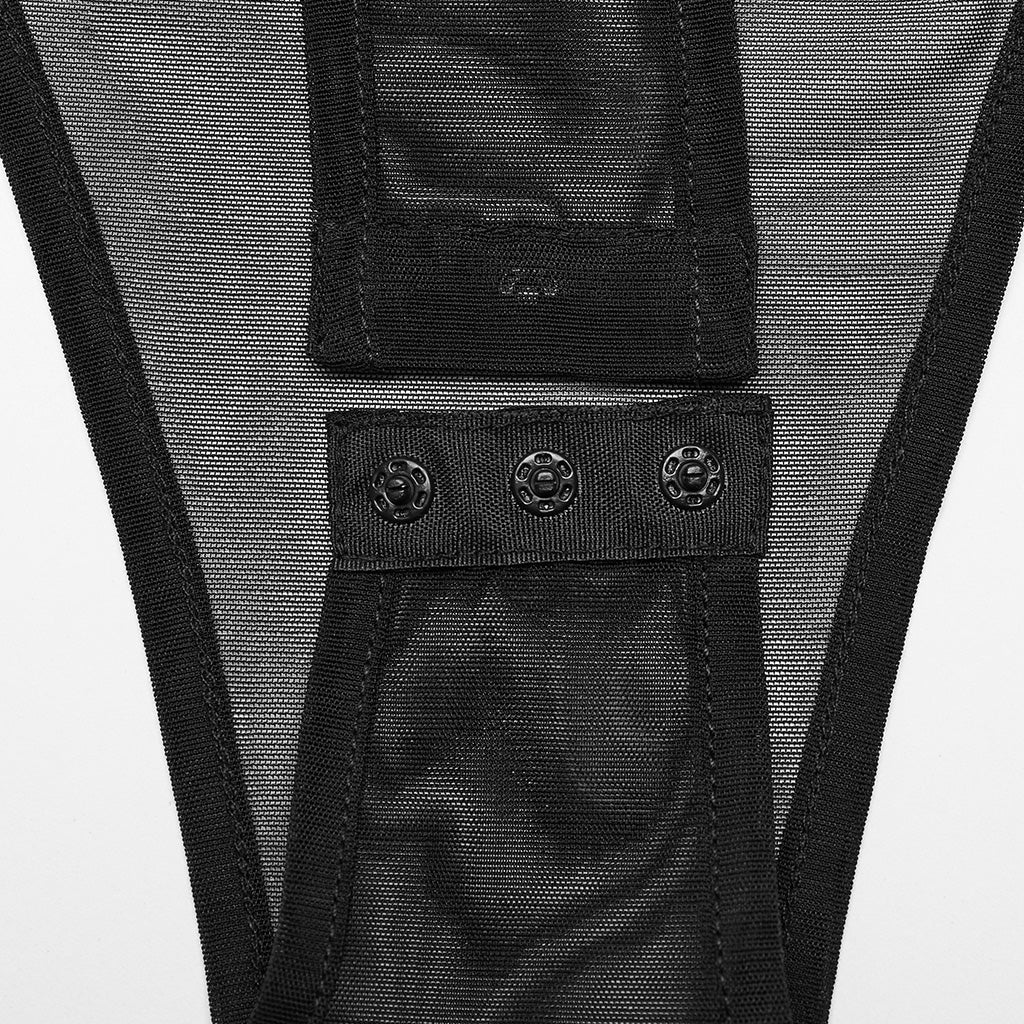 WT-845TDF Edgy black Mesh Bodysuit Rivet Detail Punk Accessories - Image 10