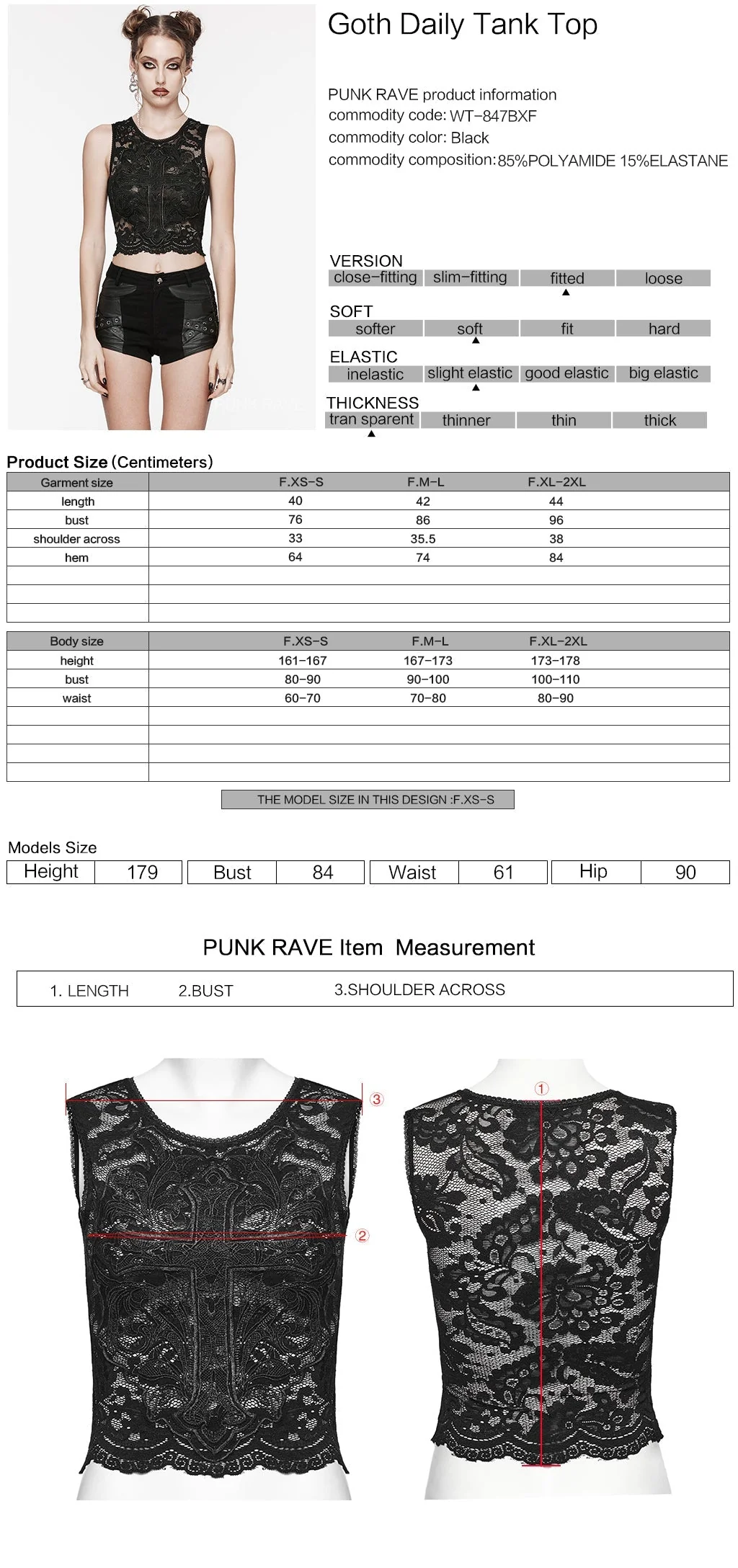 WT-847BXF Sleeveless Gothic Lace Crop Top Floral Patterned Design - Image 12
