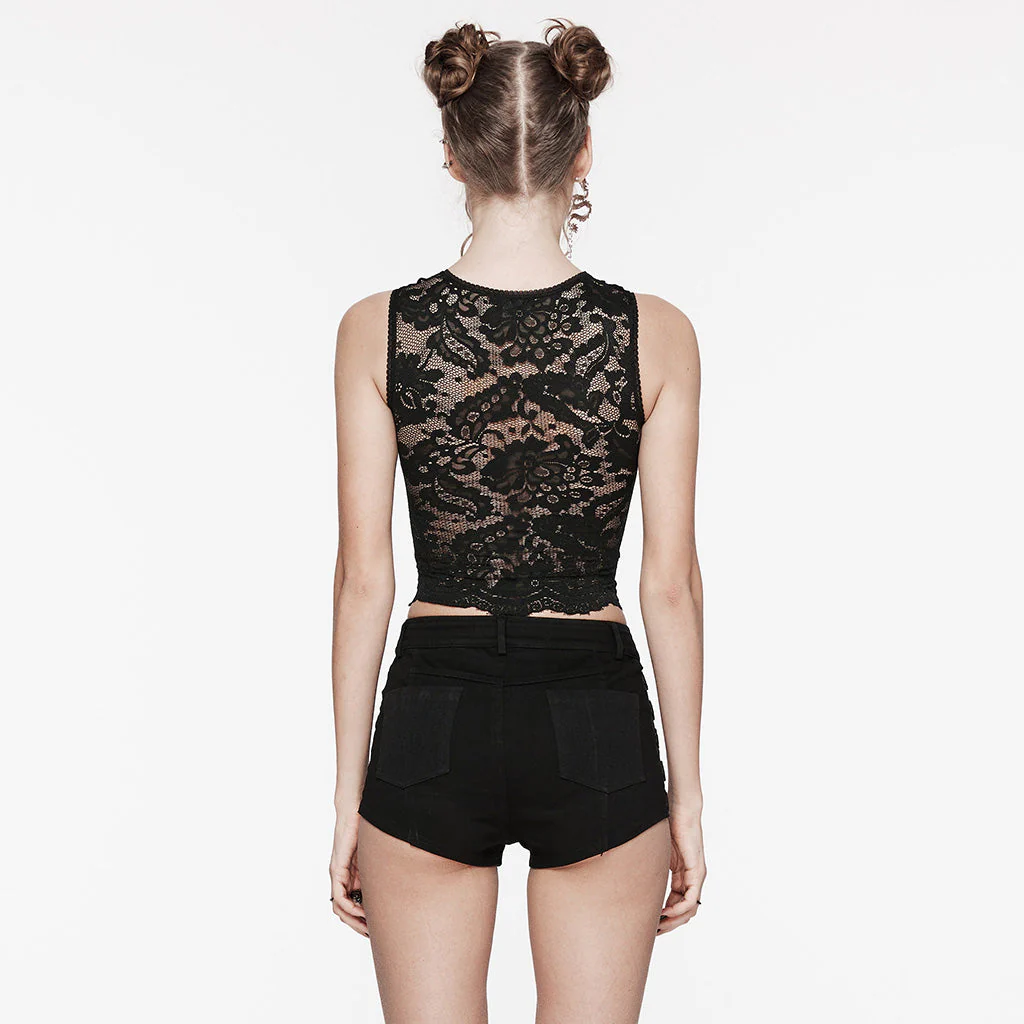 WT-847BXF Sleeveless Gothic Lace Crop Top Floral Patterned Design - Image 4