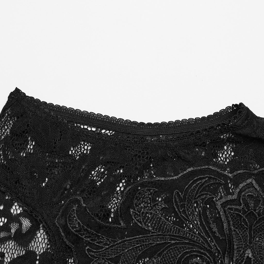 WT-847BXF Sleeveless Gothic Lace Crop Top Floral Patterned Design - Image 8