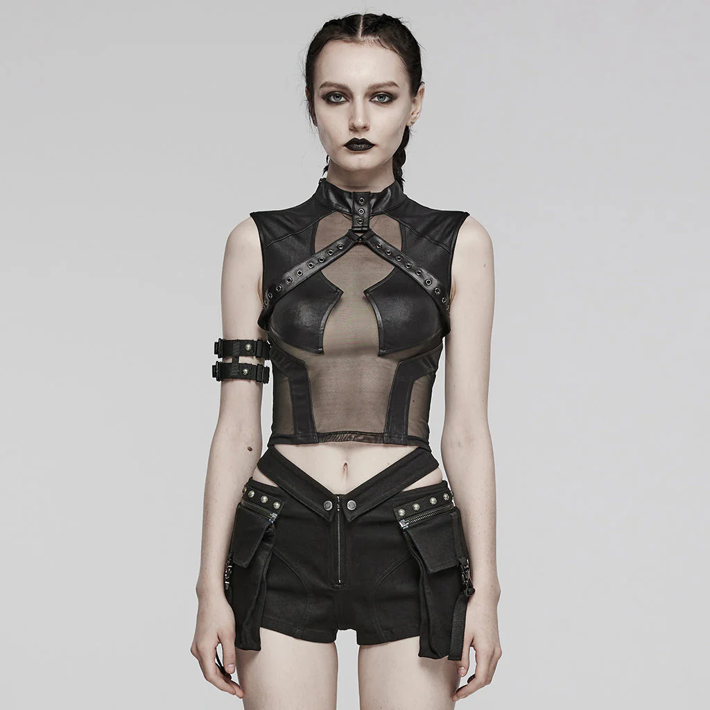 WT-848BXF Edgy Mesh Harness Gothic Punk Crop Top Shirt - Image 11