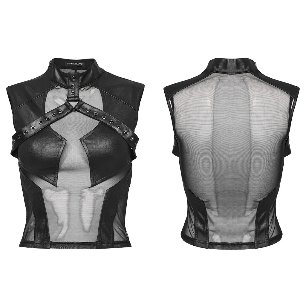 WT-848BXF Edgy Mesh Harness Gothic Punk Crop Top Shirt - Image 6
