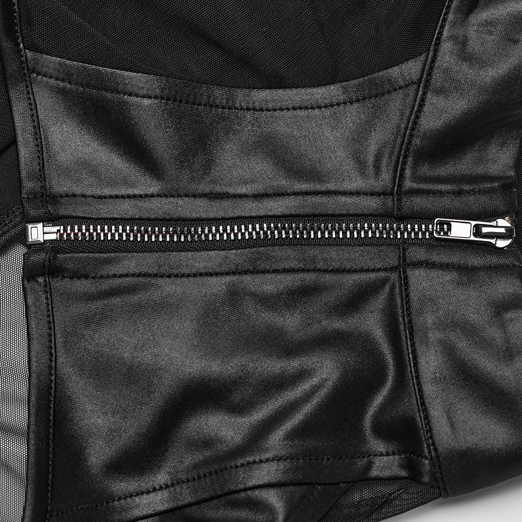 WT-848BXF Edgy Mesh Harness Gothic Punk Crop Top Shirt - Image 8