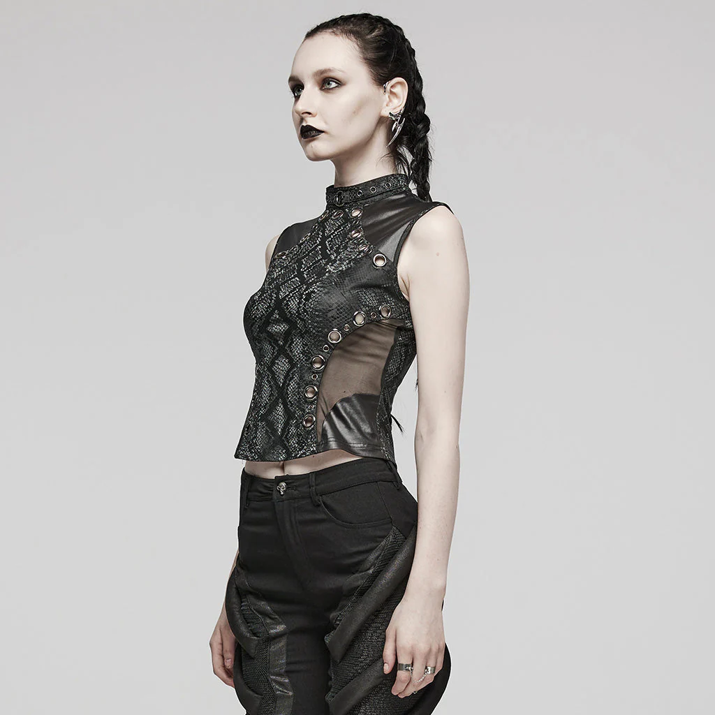 WT-849BXF Gothic Mesh Sleeveless Top with Metallic Rivet Details - Image 13