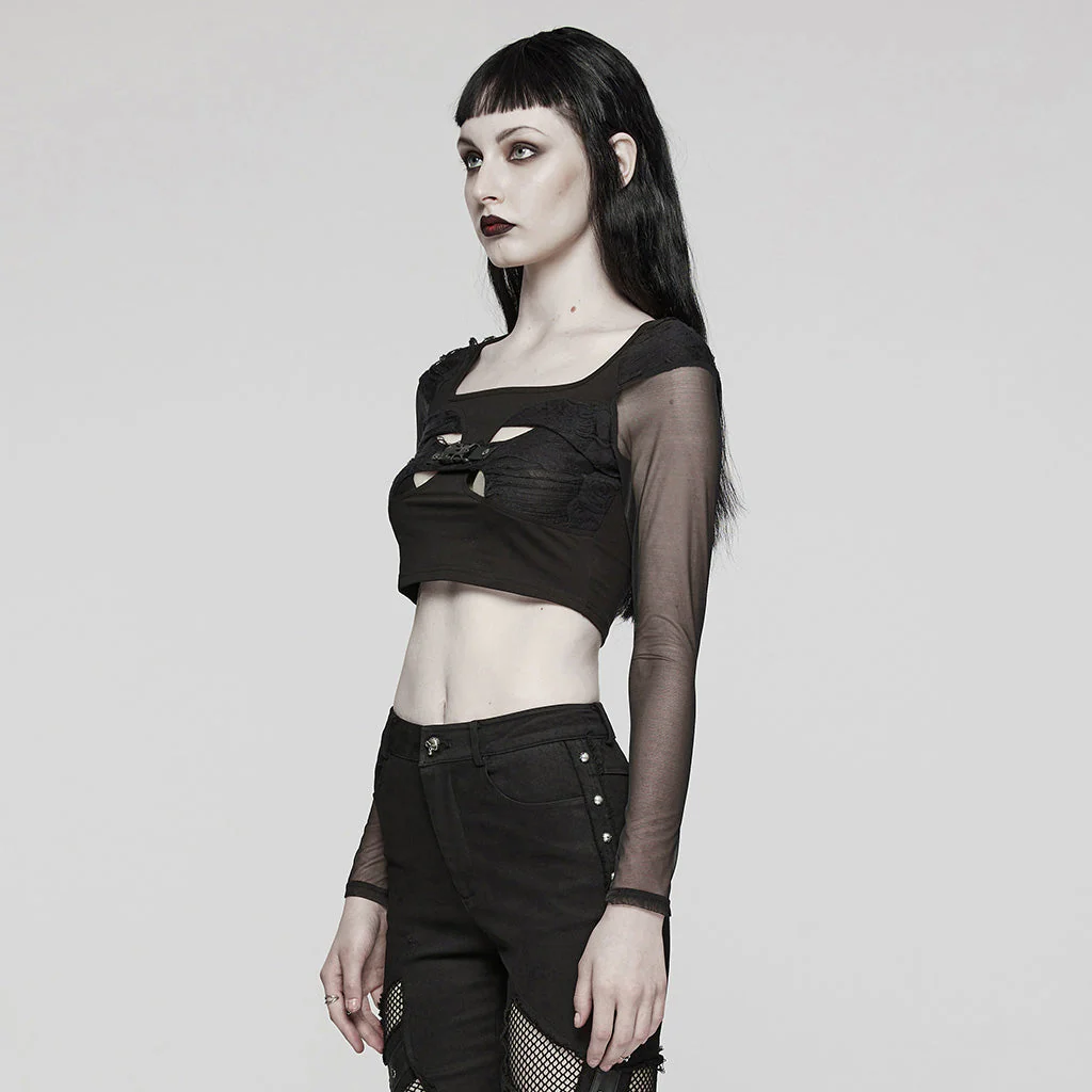WT-850TCF Mesh Sleeve Cutout Gothic Crop Top Elegance - Image 13