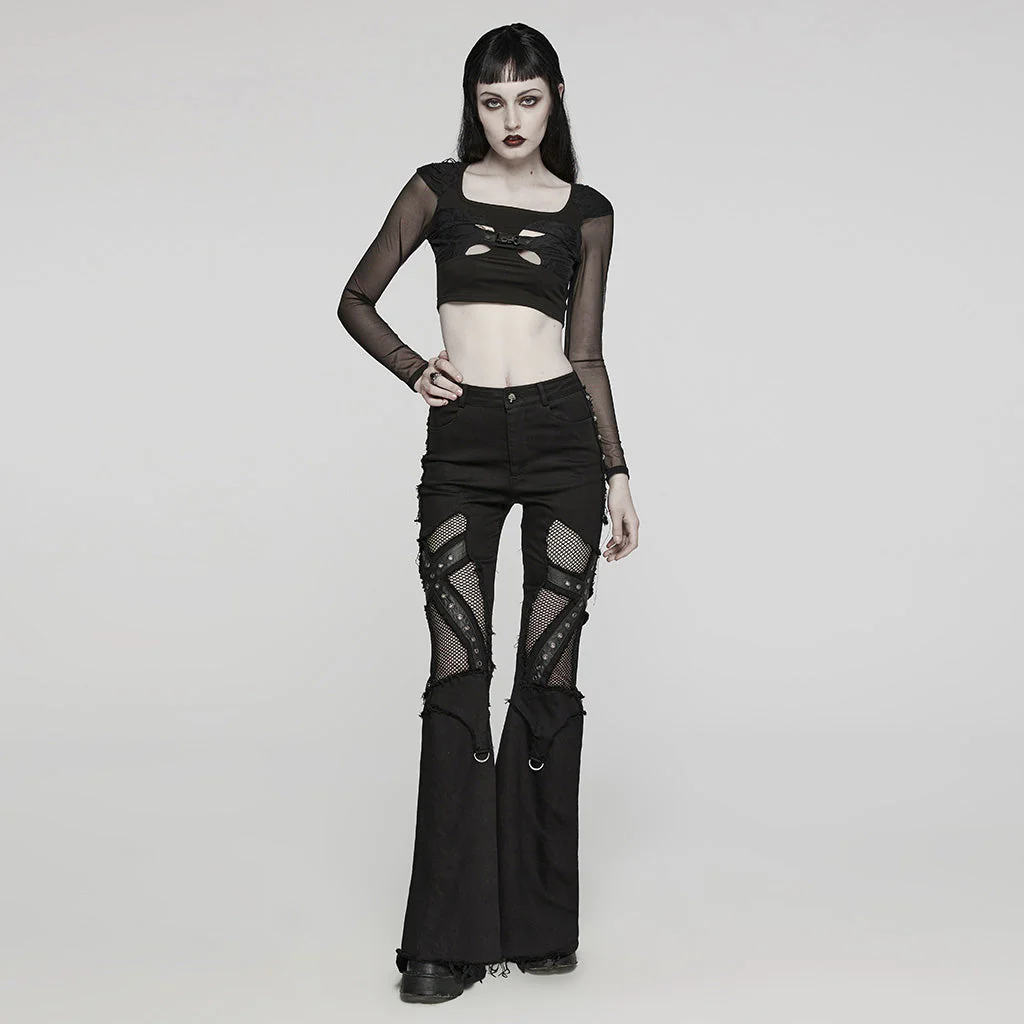 WT-850TCF Mesh Sleeve Cutout Gothic Crop Top Elegance - Image 15