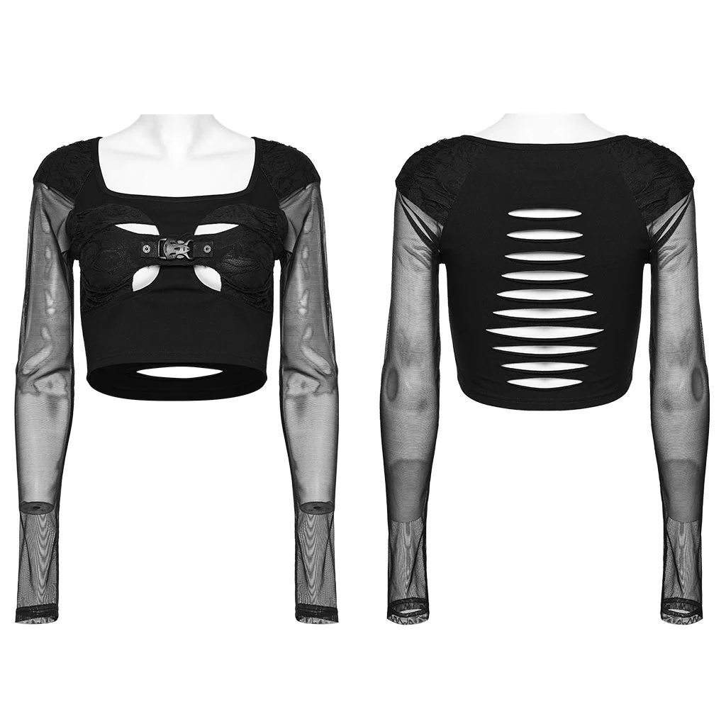 WT-850TCF Mesh Sleeve Cutout Gothic Crop Top Elegance - Image 16