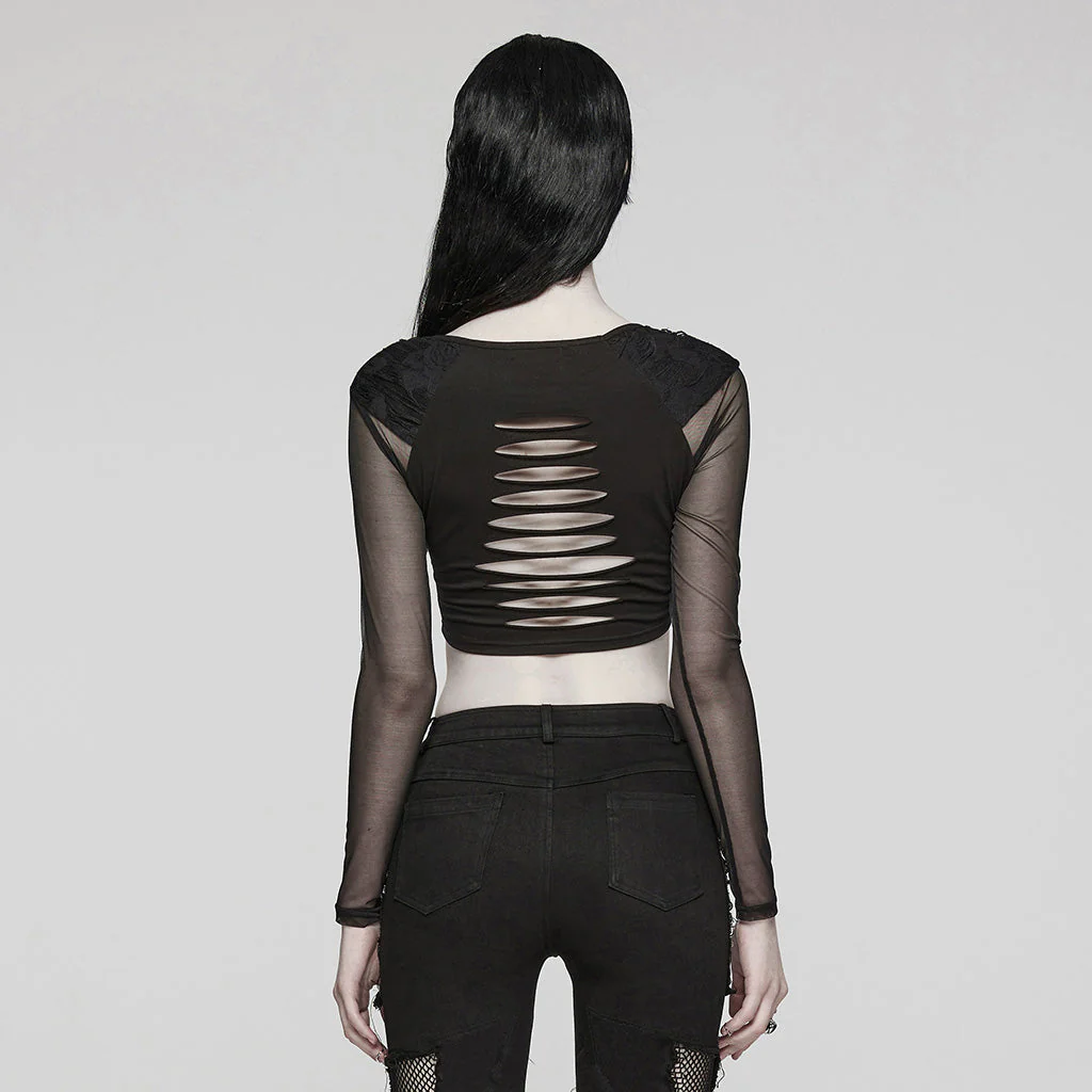 WT-850TCF Mesh Sleeve Cutout Gothic Crop Top Elegance - Image 4
