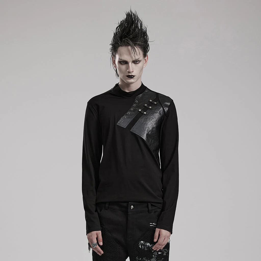 WT-851TCM black Leather Studded Accent Punk T-Shirts Long Sleeve - Image 11