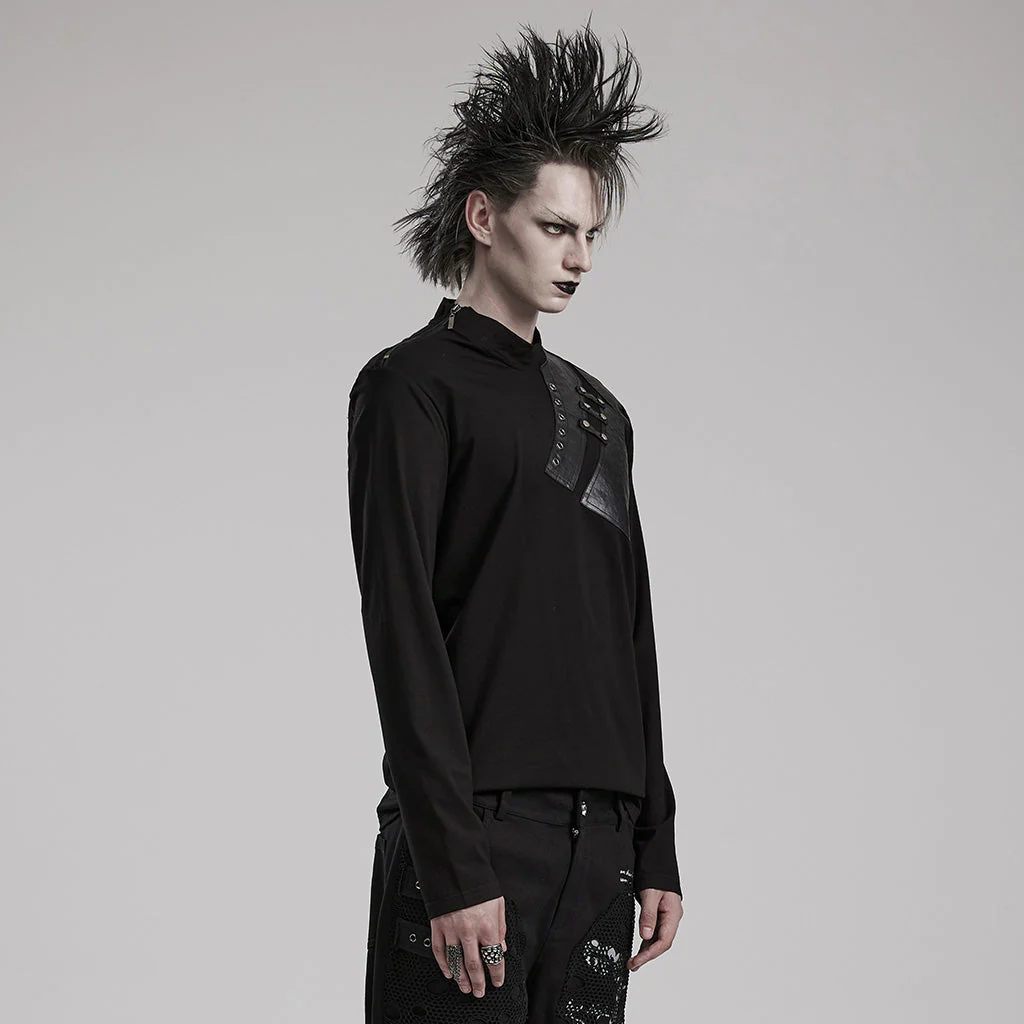 WT-851TCM black Leather Studded Accent Punk T-Shirts Long Sleeve - Image 13