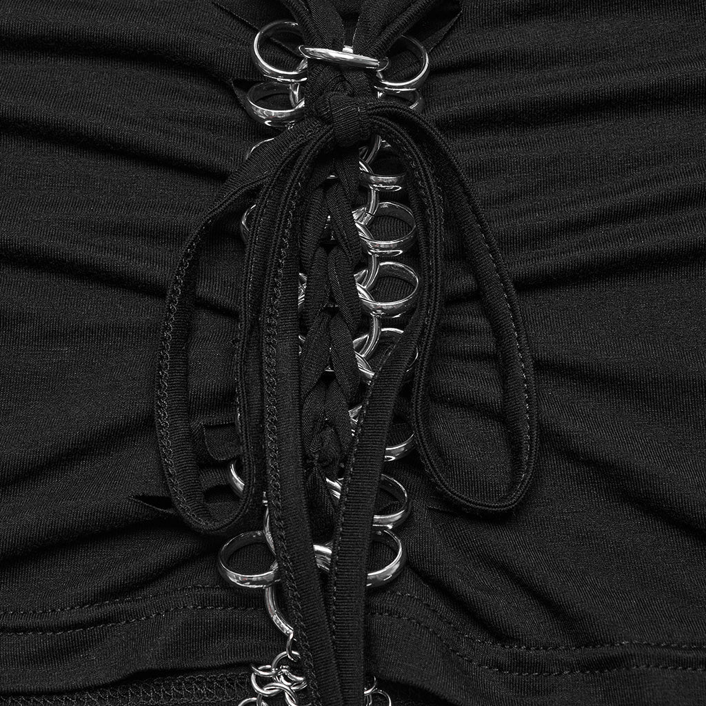 WT-852TDF Edgy Gothic Chain Halter Punk T-Shirt Cropped Top - Image 7