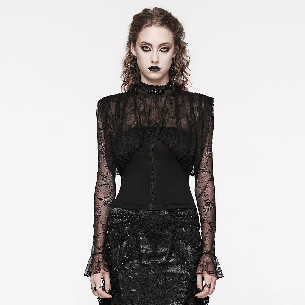 WT-854TCF Victorian Lace Gothic Shirt Sheer Ruffled Long Sleeves