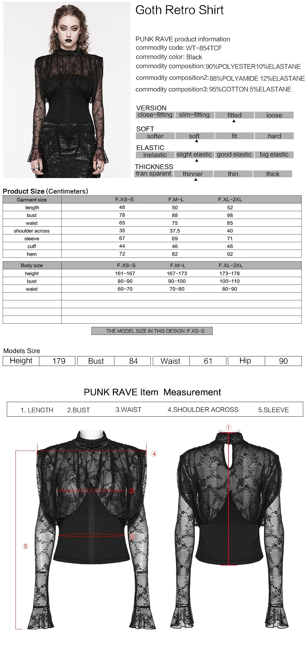 WT-854TCF Victorian Lace Gothic Shirt Sheer Ruffled Long Sleeves - Image 12