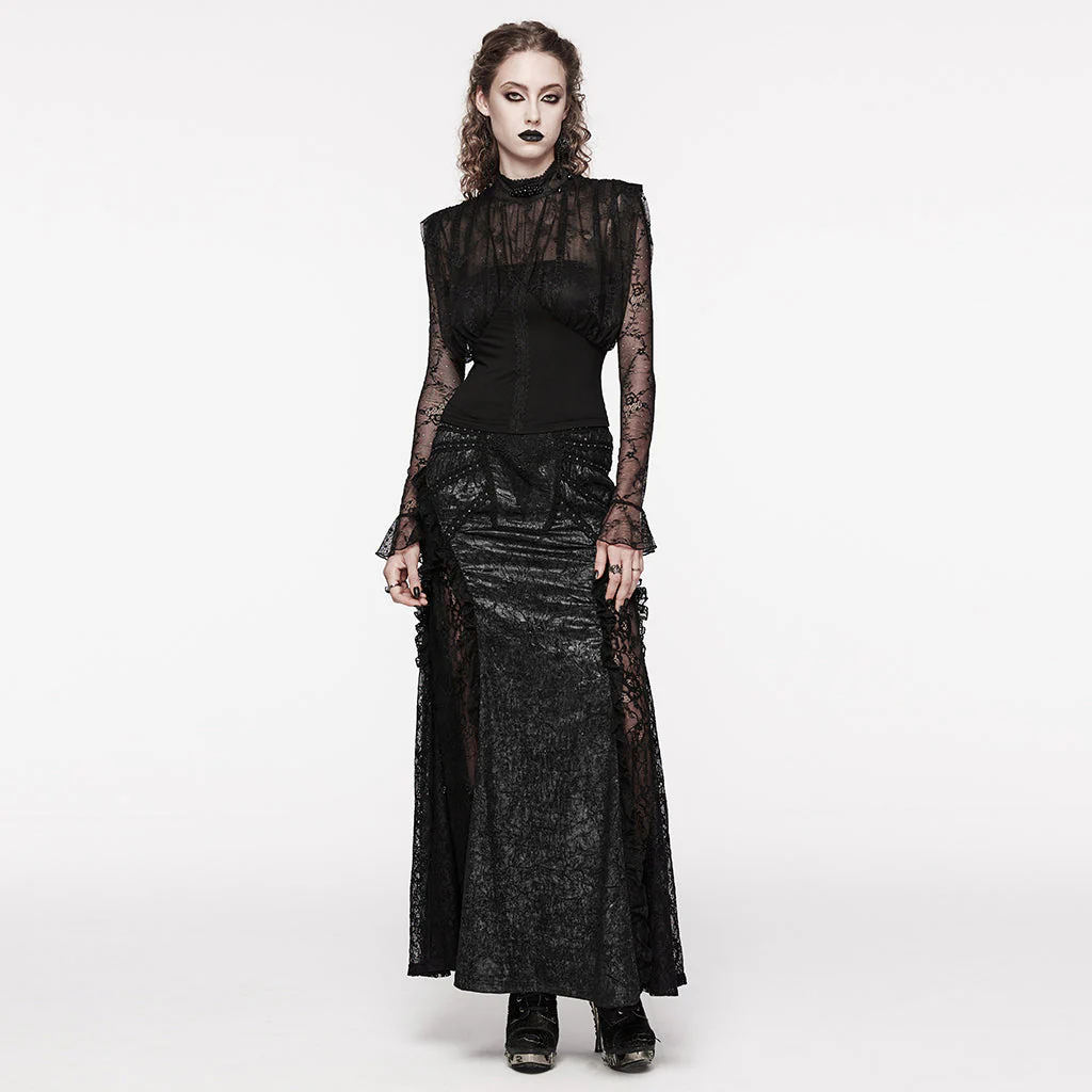 WT-854TCF Victorian Lace Gothic Shirt Sheer Ruffled Long Sleeves - Image 15