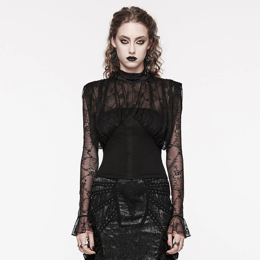 WT-854TCF Victorian Lace Gothic Shirt Sheer Ruffled Long Sleeves - Image 21