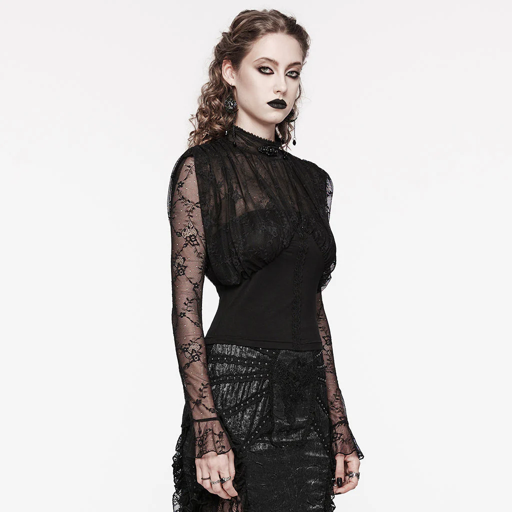 WT-854TCF Victorian Lace Gothic Shirt Sheer Ruffled Long Sleeves - Image 23