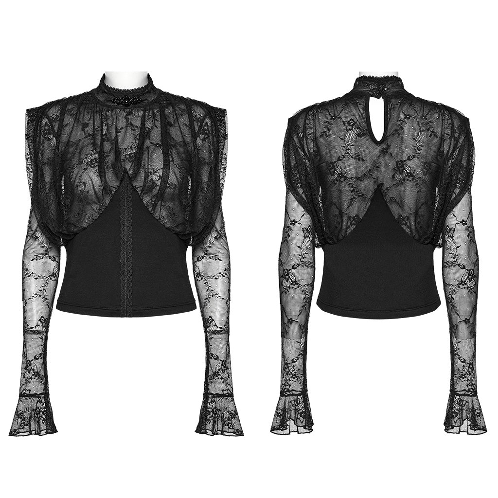 WT-854TCF Victorian Lace Gothic Shirt Sheer Ruffled Long Sleeves - Image 26